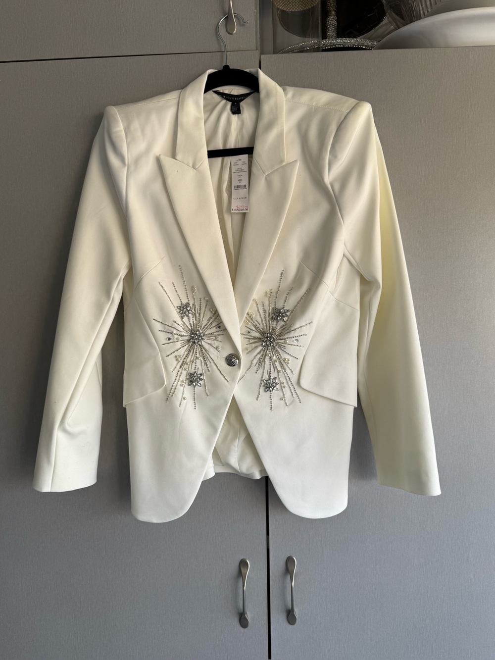 White House Black Market Cream Embellished Single-Button Blazer